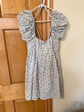 BeBop Floral Mini Dress with Puff Sleeves - White and Pink